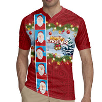 Merry Christmas Rugby Jersey Funny Santa Claus Cards Photo and Polynesian Pattern Red Color LT03 - Polynesian Pride