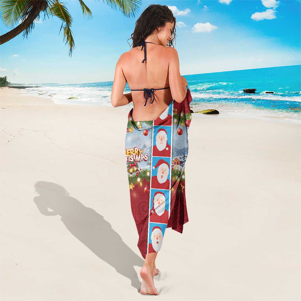 Merry Christmas Sarong Funny Santa Claus Cards Photo and Polynesian Pattern Red Color