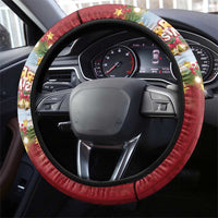 Merry Christmas Steering Wheel Cover Funny Santa Claus Cards Photo and Polynesian Pattern Red Color LT03 - Polynesian Pride