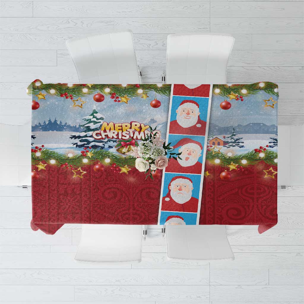 Merry Christmas Tablecloth Funny Santa Claus Cards Photo and Polynesian Pattern Red Color LT03 Red - Polynesian Pride