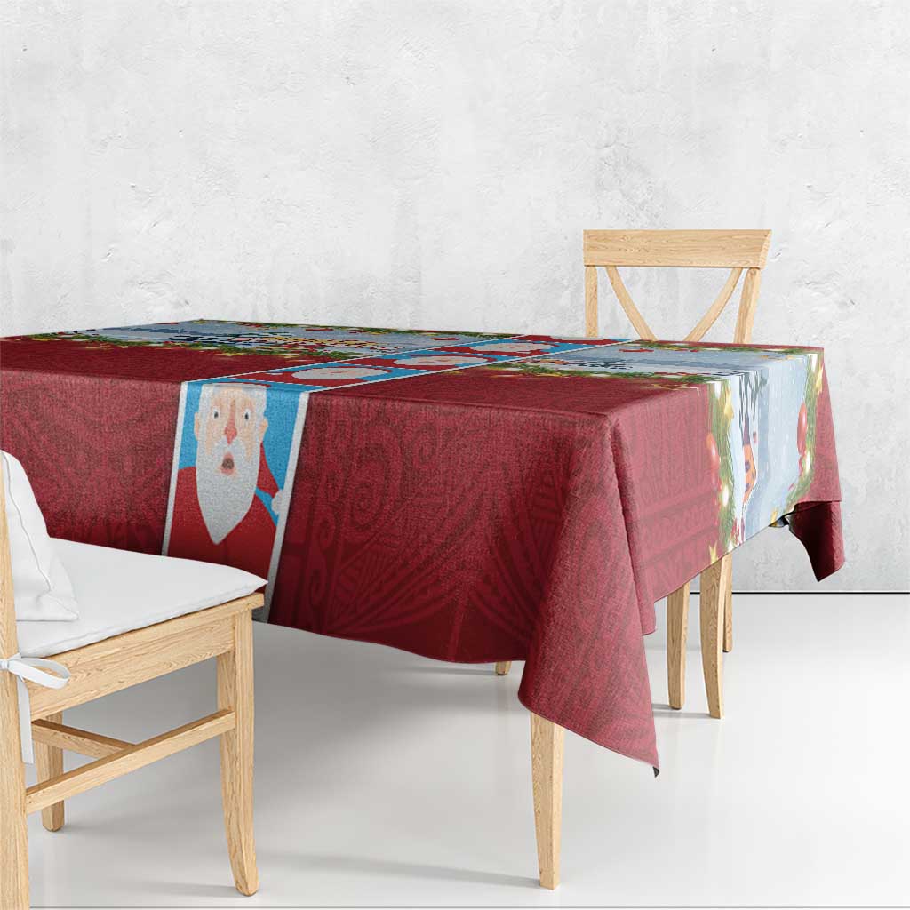Merry Christmas Tablecloth Funny Santa Claus Cards Photo and Polynesian Pattern Red Color LT03 - Polynesian Pride