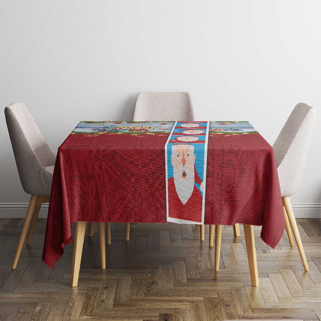 Merry Christmas Tablecloth Funny Santa Claus Cards Photo and Polynesian Pattern Red Color LT03 - Polynesian Pride
