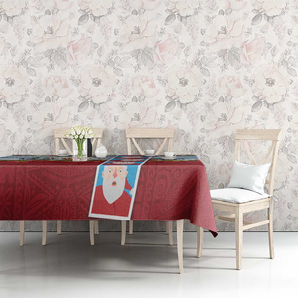 Merry Christmas Tablecloth Funny Santa Claus Cards Photo and Polynesian Pattern Red Color LT03 - Polynesian Pride