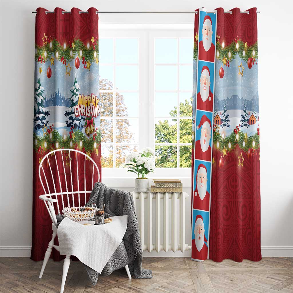 Merry Christmas Window Curtain Funny Santa Claus Cards Photo and Polynesian Pattern Red Color LT03 - Polynesian Pride