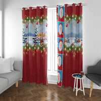 Merry Christmas Window Curtain Funny Santa Claus Cards Photo and Polynesian Pattern Red Color LT03 With Grommets Red - Polynesian Pride