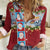 Merry Christmas Women Casual Shirt Funny Santa Claus Cards Photo and Polynesian Pattern Red Color