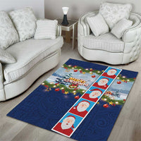 Merry Christmas Area Rug Funny Santa Claus Cards Photo and Polynesian Pattern Blue Color LT03