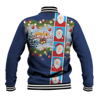 Merry Christmas Baseball Jacket Funny Santa Claus Cards Photo and Polynesian Pattern Blue Color LT03 - Polynesian Pride
