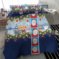 Merry Christmas Bedding Set Funny Santa Claus Cards Photo and Polynesian Pattern Blue Color LT03
