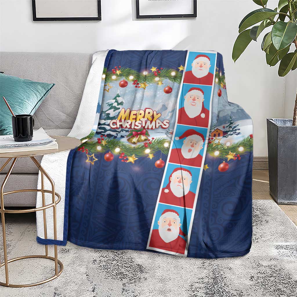 Merry Christmas Blanket Funny Santa Claus Cards Photo and Polynesian Pattern Blue Color LT03 - Polynesian Pride