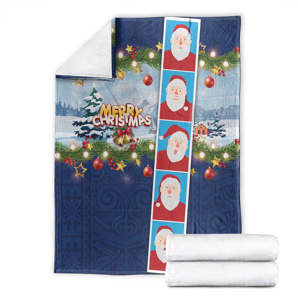 Merry Christmas Blanket Funny Santa Claus Cards Photo and Polynesian Pattern Blue Color LT03 - Polynesian Pride