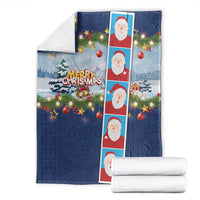 Merry Christmas Blanket Funny Santa Claus Cards Photo and Polynesian Pattern Blue Color LT03 - Polynesian Pride
