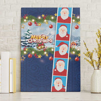 Merry Christmas Canvas Wall Art Funny Santa Claus Cards Photo and Polynesian Pattern Blue Color LT03 Without Frame Blue - Polynesian Pride