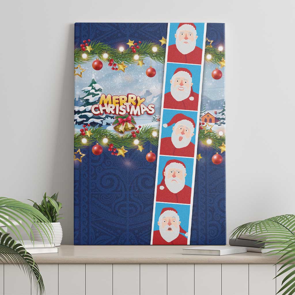 Merry Christmas Canvas Wall Art Funny Santa Claus Cards Photo and Polynesian Pattern Blue Color LT03 - Polynesian Pride