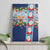 Merry Christmas Canvas Wall Art Funny Santa Claus Cards Photo and Polynesian Pattern Blue Color LT03