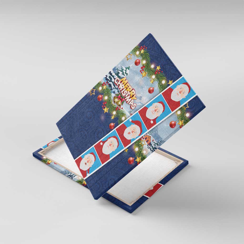 Merry Christmas Canvas Wall Art Funny Santa Claus Cards Photo and Polynesian Pattern Blue Color LT03 With Frame Blue - Polynesian Pride