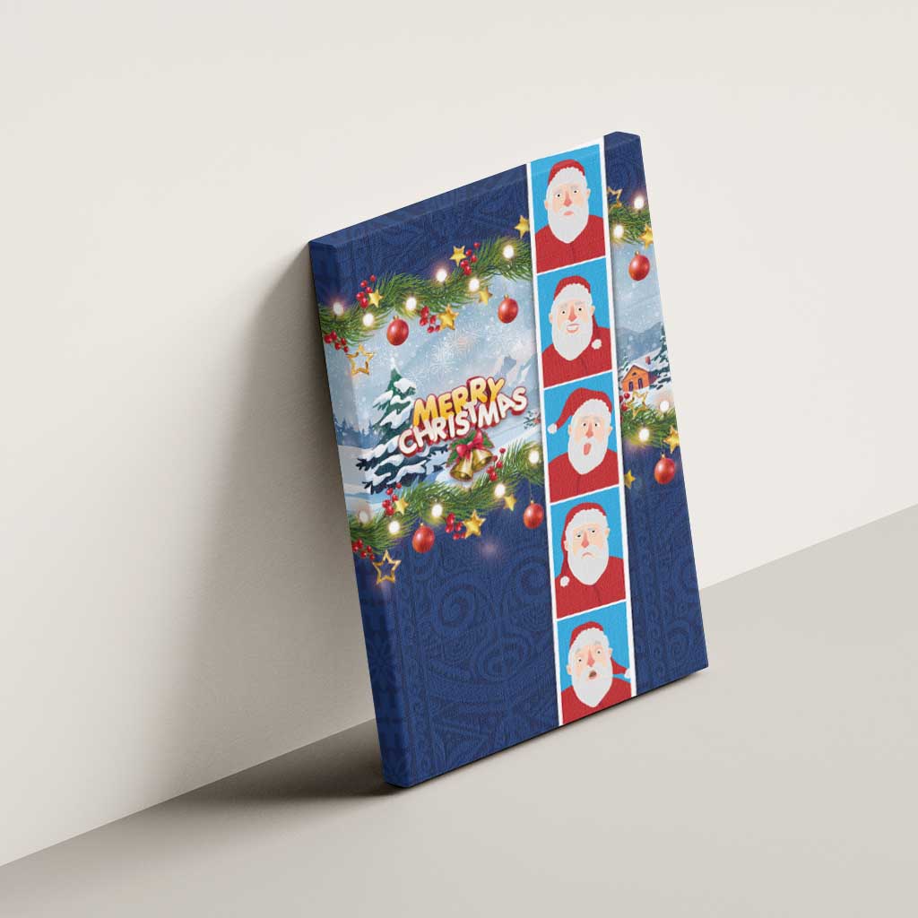 Merry Christmas Canvas Wall Art Funny Santa Claus Cards Photo and Polynesian Pattern Blue Color LT03 - Polynesian Pride