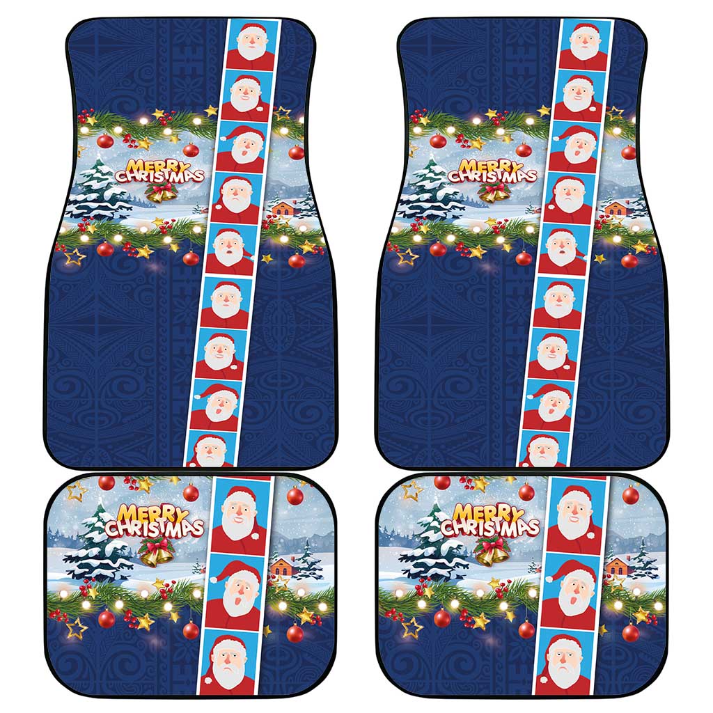 Merry Christmas Car Mats Funny Santa Claus Cards Photo and Polynesian Pattern Blue Color LT03 - Polynesian Pride