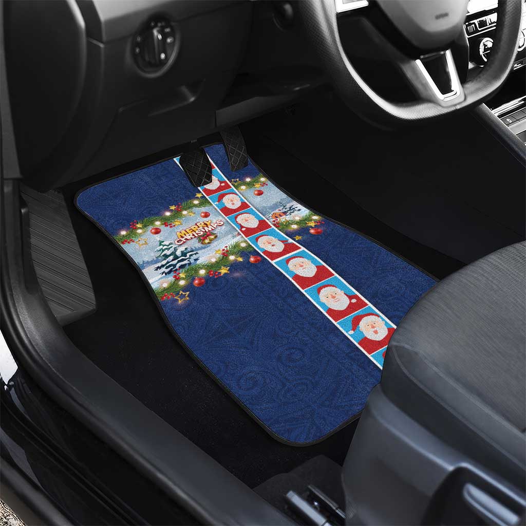 Merry Christmas Car Mats Funny Santa Claus Cards Photo and Polynesian Pattern Blue Color LT03 - Polynesian Pride