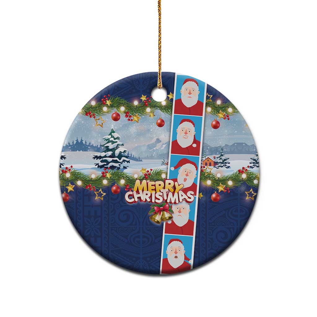 Merry Christmas Ceramic Ornament Funny Santa Claus Cards Photo and Polynesian Pattern Blue Color LT03 - Polynesian Pride