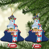 Merry Christmas Ceramic Ornament Funny Santa Claus Cards Photo and Polynesian Pattern Blue Color LT03 Christmas Tree Blue - Polynesian Pride