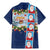 Merry Christmas Family Matching Mermaid Dress and Hawaiian Shirt Funny Santa Claus Cards Photo and Polynesian Pattern Blue Color