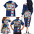 Merry Christmas Family Matching Off The Shoulder Long Sleeve Dress and Hawaiian Shirt Funny Santa Claus Cards Photo and Polynesian Pattern Blue Color