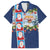 Merry Christmas Family Matching Off The Shoulder Long Sleeve Dress and Hawaiian Shirt Funny Santa Claus Cards Photo and Polynesian Pattern Blue Color