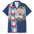 Merry Christmas Family Matching Off Shoulder Maxi Dress and Hawaiian Shirt Funny Santa Claus Cards Photo and Polynesian Pattern Blue Color