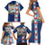 Merry Christmas Family Matching Short Sleeve Bodycon Dress and Hawaiian Shirt Funny Santa Claus Cards Photo and Polynesian Pattern Blue Color