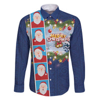 Merry Christmas Family Matching Tank Maxi Dress and Hawaiian Shirt Funny Santa Claus Cards Photo and Polynesian Pattern Blue Color