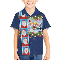 Merry Christmas Hawaiian Shirt Funny Santa Claus Cards Photo and Polynesian Pattern Blue Color LT03 - Polynesian Pride