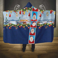 Merry Christmas Hooded Blanket Funny Santa Claus Cards Photo and Polynesian Pattern Blue Color LT03 - Polynesian Pride