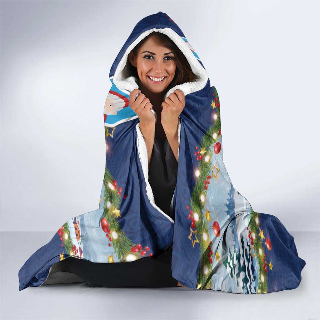 Merry Christmas Hooded Blanket Funny Santa Claus Cards Photo and Polynesian Pattern Blue Color LT03 - Polynesian Pride