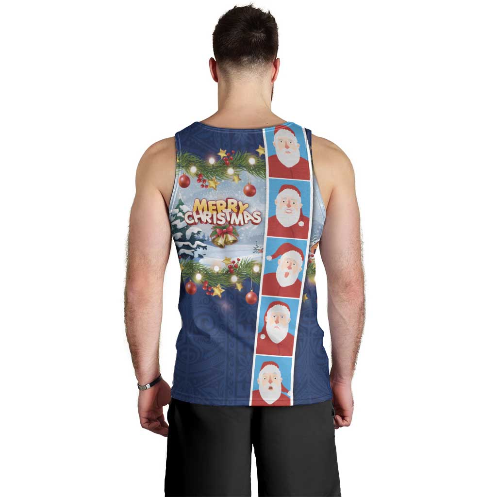 Merry Christmas Men Tank Top Funny Santa Claus Cards Photo and Polynesian Pattern Blue Color LT03 - Polynesian Pride