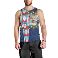Merry Christmas Men Tank Top Funny Santa Claus Cards Photo and Polynesian Pattern Blue Color LT03 - Polynesian Pride