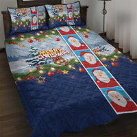 Merry Christmas Quilt Bed Set Funny Santa Claus Cards Photo and Polynesian Pattern Blue Color LT03 Blue - Polynesian Pride