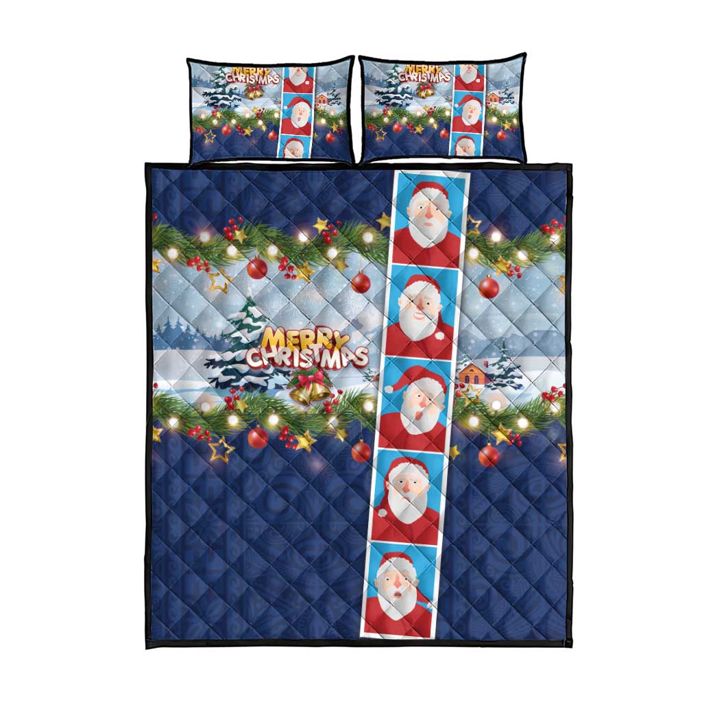 Merry Christmas Quilt Bed Set Funny Santa Claus Cards Photo and Polynesian Pattern Blue Color LT03 - Polynesian Pride