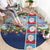 Merry Christmas Round Carpet Funny Santa Claus Cards Photo and Polynesian Pattern Blue Color LT03