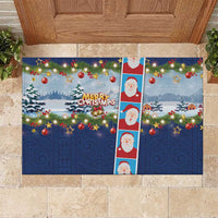 Merry Christmas Rubber Doormat Funny Santa Claus Cards Photo and Polynesian Pattern Blue Color LT03 Blue - Polynesian Pride