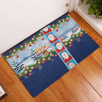 Merry Christmas Rubber Doormat Funny Santa Claus Cards Photo and Polynesian Pattern Blue Color LT03 - Polynesian Pride
