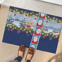 Merry Christmas Rubber Doormat Funny Santa Claus Cards Photo and Polynesian Pattern Blue Color LT03 - Polynesian Pride