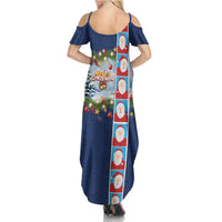 Merry Christmas Summer Maxi Dress Funny Santa Claus Cards Photo and Polynesian Pattern Blue Color LT03 - Polynesian Pride