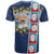 Merry Christmas T Shirt Funny Santa Claus Cards Photo and Polynesian Pattern Blue Color