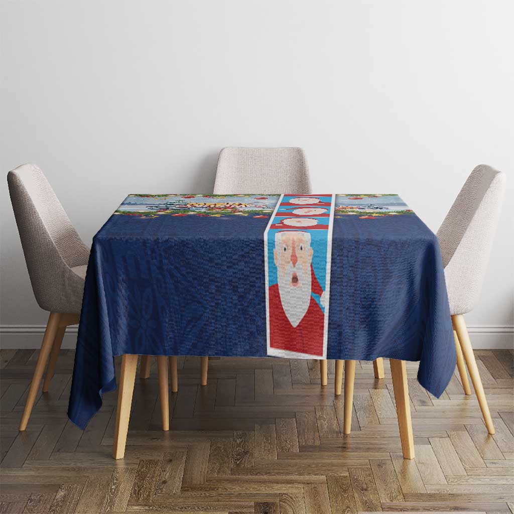 Merry Christmas Tablecloth Funny Santa Claus Cards Photo and Polynesian Pattern Blue Color LT03 - Polynesian Pride