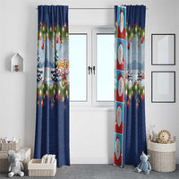 Merry Christmas Window Curtain Funny Santa Claus Cards Photo and Polynesian Pattern Blue Color LT03 - Polynesian Pride