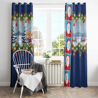 Merry Christmas Window Curtain Funny Santa Claus Cards Photo and Polynesian Pattern Blue Color LT03 - Polynesian Pride