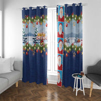 Merry Christmas Window Curtain Funny Santa Claus Cards Photo and Polynesian Pattern Blue Color LT03 With Grommets Blue - Polynesian Pride
