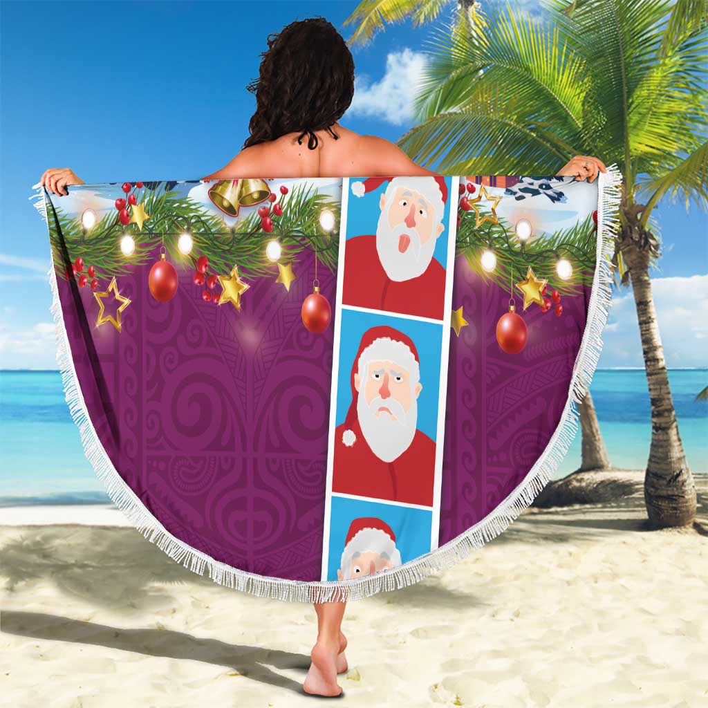 Merry Christmas Beach Blanket Funny Santa Claus Cards Photo and Polynesian Pattern Pink Color LT03 - Polynesian Pride