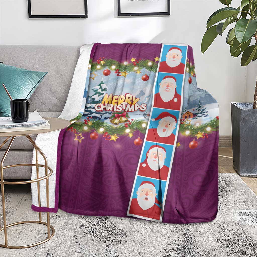 Merry Christmas Blanket Funny Santa Claus Cards Photo and Polynesian Pattern Pink Color LT03 - Polynesian Pride